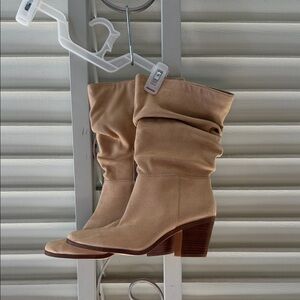 Women's Slouchy Mid-Calf Suede Boots - Tan